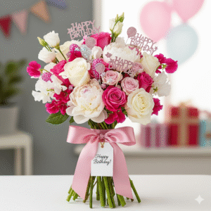 Elegant White & Pink Birthday Bouquet