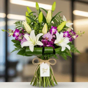 Corporate white Lily & magenta Orchid Mix