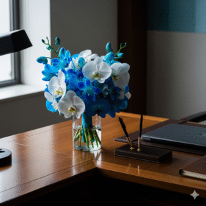 Premium Blue & White Orchid Bouquet
